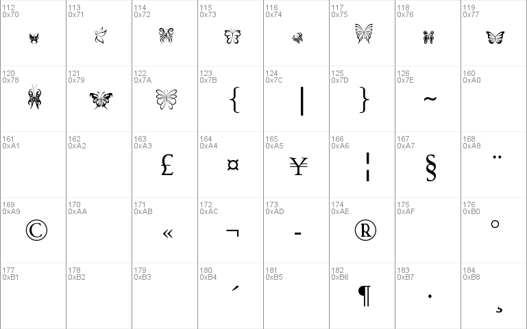 butterfly dingbats